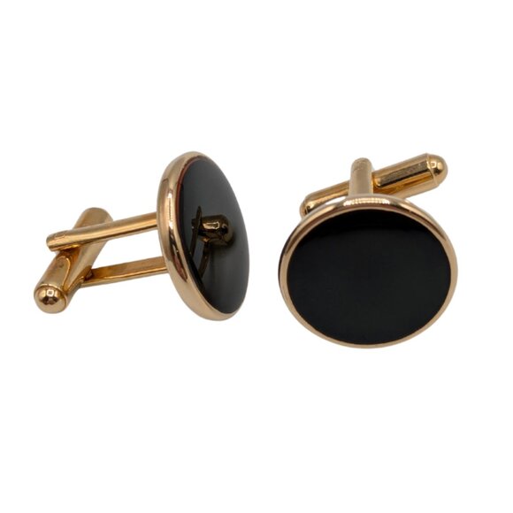 Black and Gold Tone Cufflinks 0.75" Diameter - Picture 1 of 7